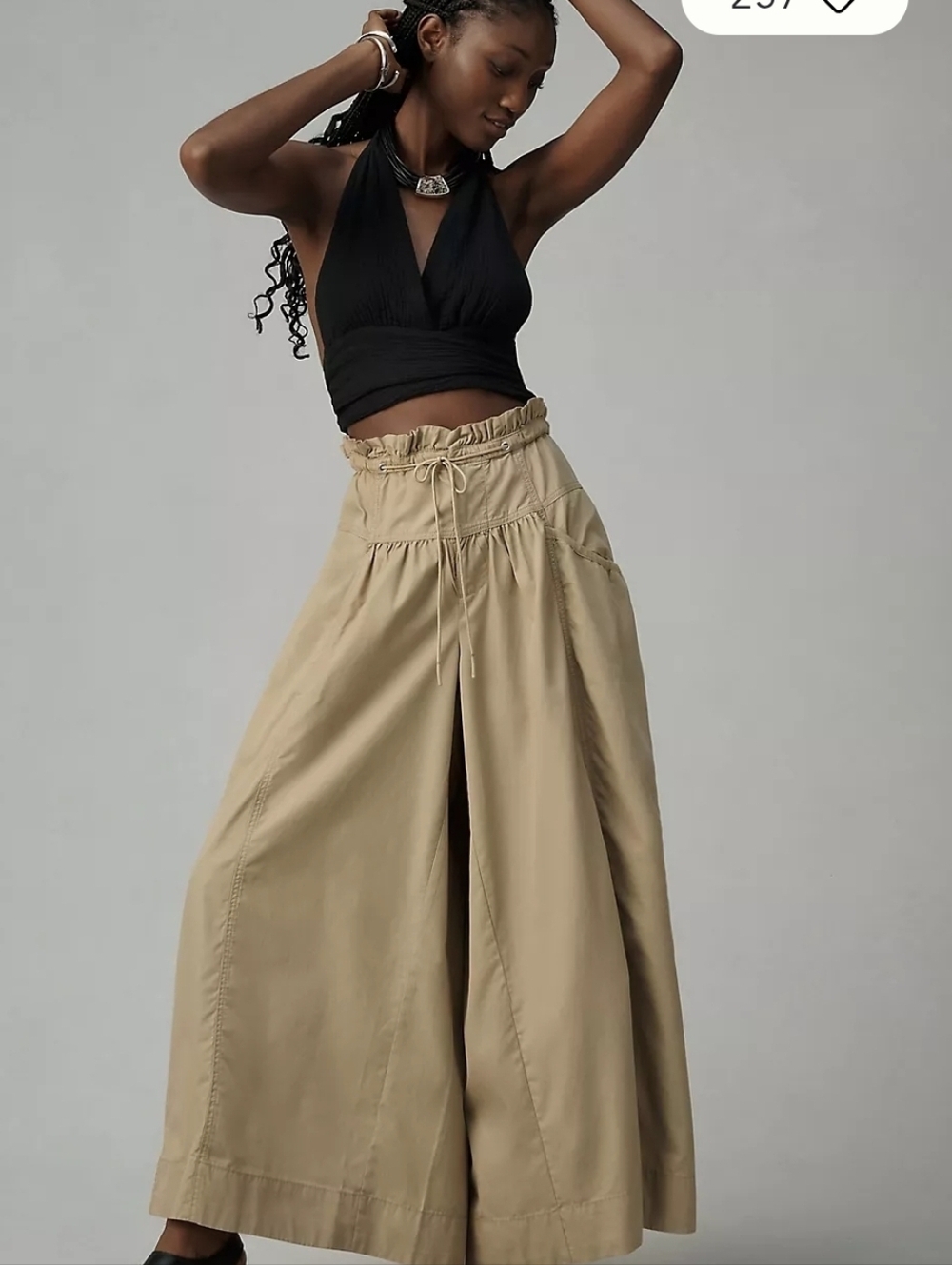 Anthroplogie Volume Wide-Leg Paperbag Waist Pants Boho Granola Streetwear Tan
